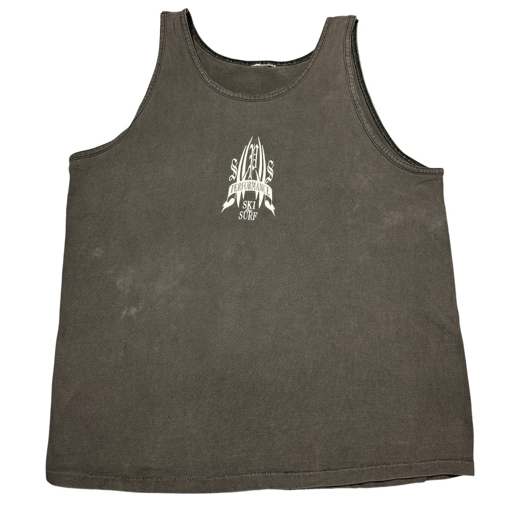 Vintage Performance Ski & Surf Tank Top Faded Black Graphic Sleeveless Tee